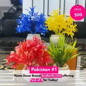 Mini Artificial Plants in White Pots – 4-Piece Set for Home & Office Decor