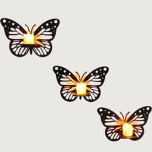 Butterfly Wall Mounted Candle Holder Set – Decorative Iron Tea Light Sconces (Set of 3)