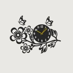 Butterfly Floral Acrylic Wall Clock – Elegant Black Decorative Timepiece for Home & Office